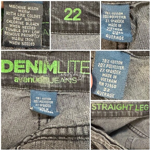 Avenue Jeans Two Pairs Light & Black Wash Denim Lite Straight Leg Size 22 - Picture 12 of 12